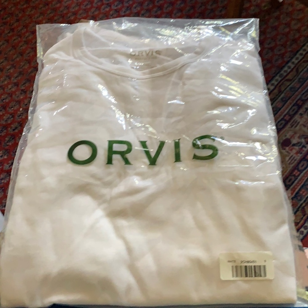 White “Perfect Tee” Orvis white shirt. Small